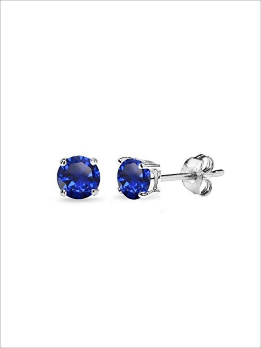 Sterling Silver Created Blue Sapphire Solitaire Stud Earrings 4mm Round